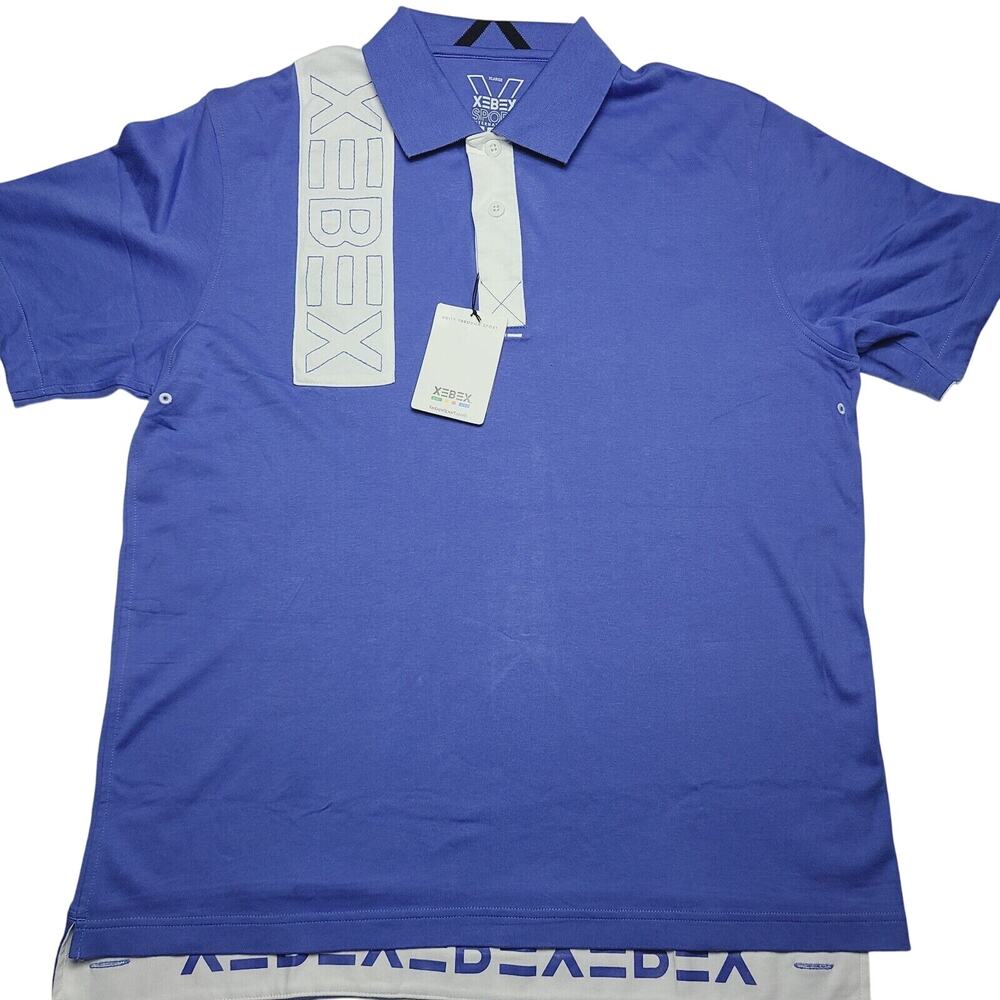 XEBEX SPORT Blue White Embroidered Logo Polo T-Shirt Mens Size XL New With Tags